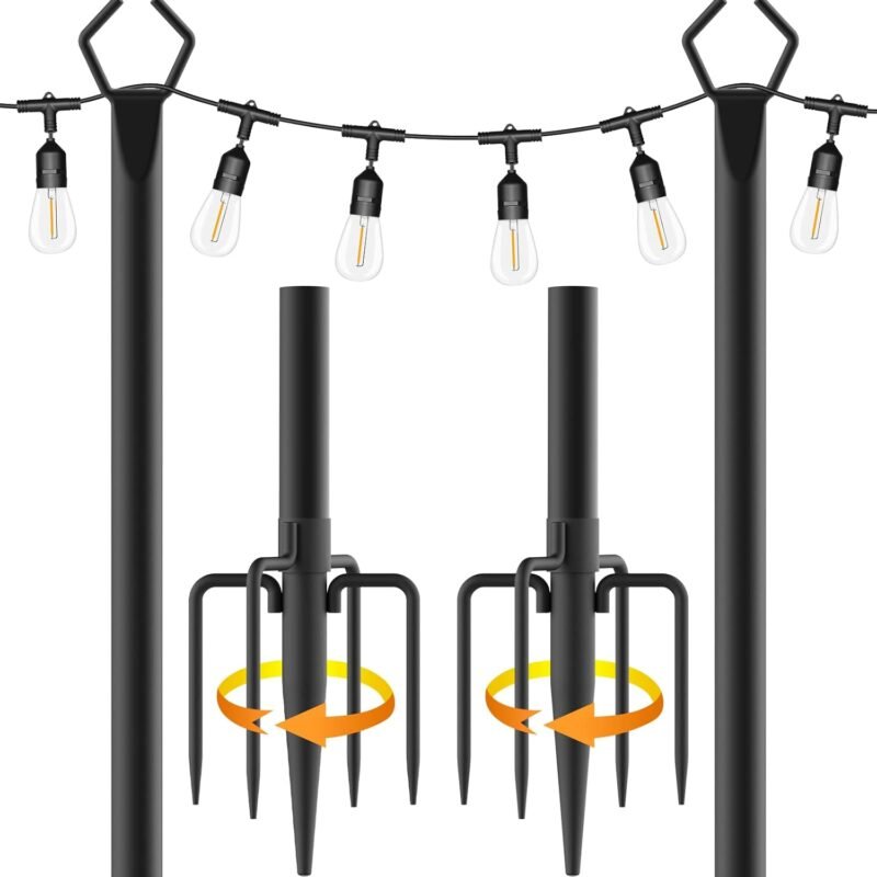 Aulimhti 10Ft Metal Poles with Fork for Outdoor String Lights,2 Pack Light Stand for Outside Garden,Patio,Wedding,Backyard,Deck,Party