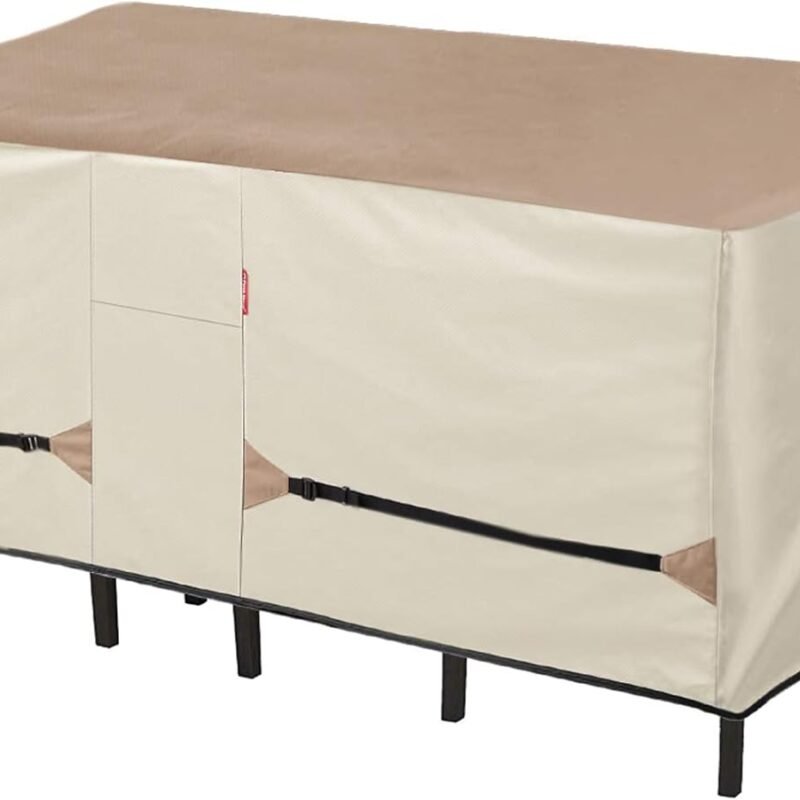 Porch Shield Patio Table Cover - Waterproof Outdoor Dining Table and Chairs Furniture Set Cover Rectangular - 96 x 48 inch, Light Tan & Khaki