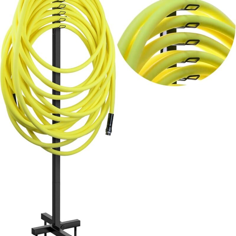 Garden Hose Holder Stand, Detachable Metal Hose Reel, Free-Standing Water Hose Holder for Outdoor Yard(Tiered Hook Design Keep Hose Neatly Organized and Kink-Free, Black, KS-SGSNJ-1P01