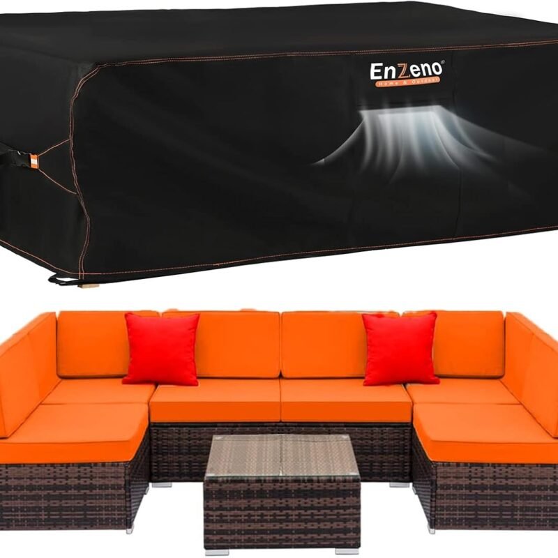 Enzeno Patio Furniture Set Cover, Outdoor Sectional Sofa Couch Set Covers Waterproof, Garden Dining Table Chair Set Cover Outside Rectangular Heavy Duty Weatherproof 120" L x 90" W x 35" H Black