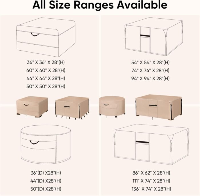 PTEROMY Waterproof Patio Table Cover, Heavy Duty 600D Canvas Patio Furniture Covers for Outdoor Dining Table and Chairs (Beige, 86''x 62'') - Image 6