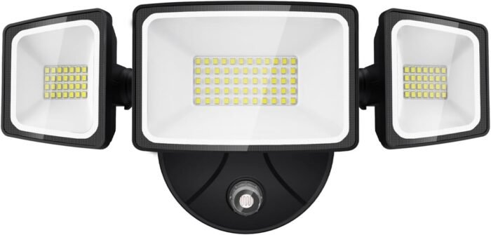 Onforu 60W LED Dusk to Dawn Flood Lights, 6000LM Exterior Security Outdoor Lighting, IP65 Waterproof Outdoor 3 Adjustable Heads Photocell Light Fixture, 6500K White Floodlight for Garage, Patio, Yard