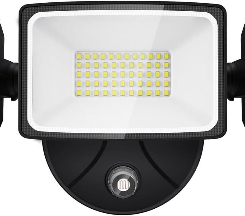Onforu 60W LED Dusk to Dawn Flood Lights, 6000LM Exterior Security Outdoor Lighting, IP65 Waterproof Outdoor 3 Adjustable Heads Photocell Light Fixture, 6500K White Floodlight for Garage, Patio, Yard