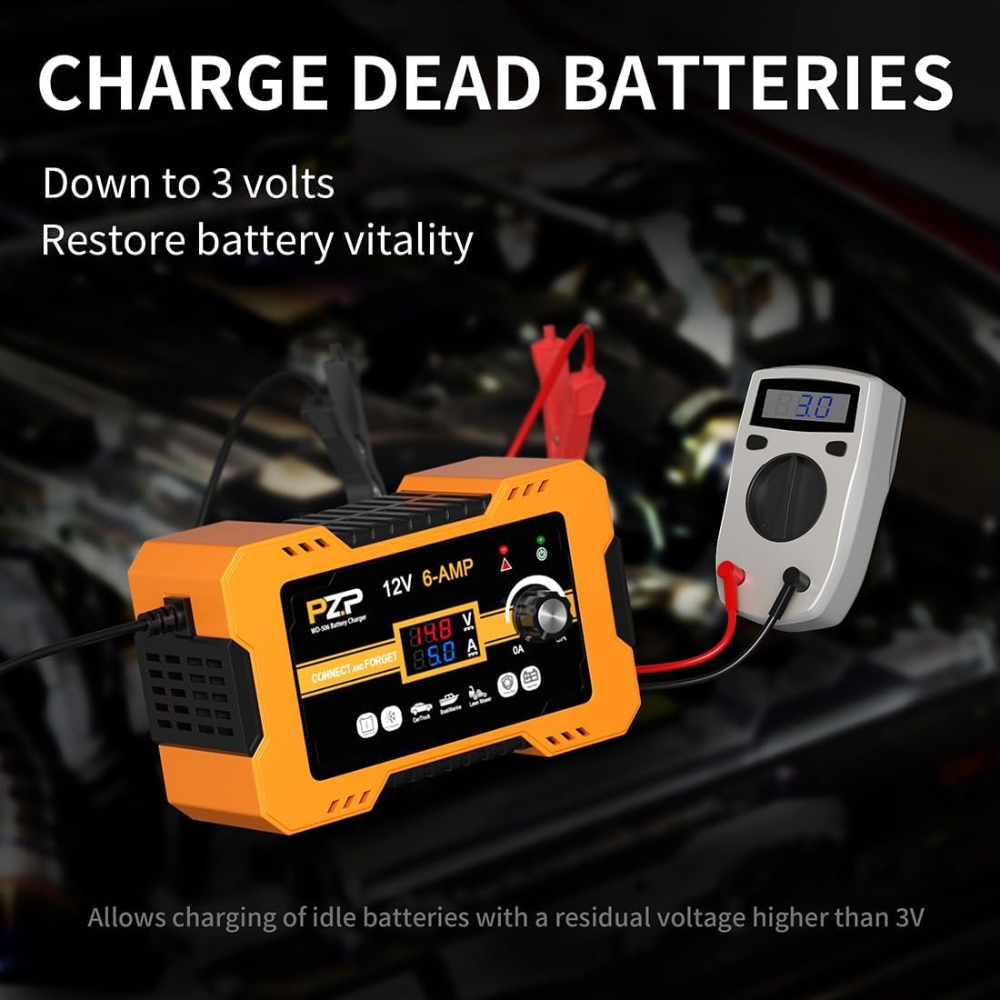 12V Automatic Car Battery Charger Maintainer, 0 to 6A Smart Arbitrarily Adjustable Battery Trickle Charger, Battery Desulfator with Repair, Winter Mode, Suitable for AGM GEL Deep Cycle Lawn Mower - Image 4