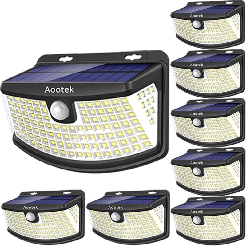 Aootek New Solar Motion Sensor Lights 120 LEDs with Lights Reflector,270° Wide Angle, IP65 Waterproof, Step Lights for Front Door, Yard, Garage, Deck (Back Button 8-Pack)