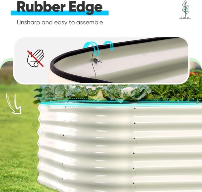 Quictent Galvanized Tall Raised Garden Bed Kit, 8x4x2 ft Oval Large Planting Box Rubber Strip Edging, for Vegetables Outdoor Strengthened by Crossbar (Beige) - Image 4