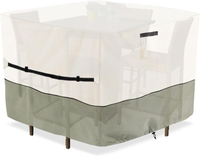 5 Piece Bar Height Patio Dining Set Covers,100% Waterproof Outdoor 66 Inch Square High Wicker Bar Table and Chairs Sets Cover, Bar Table Set Covers for Patio Furniture Set, Beige