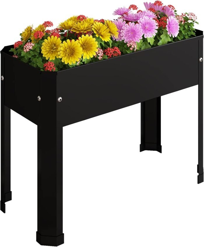Raised Garden Bed with Detachable Legs Elevated Metal Planter Box for Growing Fresh Herbs Vegetables Flowers Succulents&Other Plants for Outdoor Backyard Patio Deck Balcony Black S