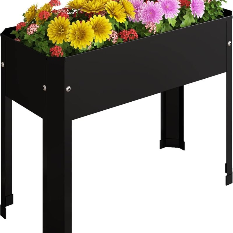 Raised Garden Bed with Detachable Legs Elevated Metal Planter Box for Growing Fresh Herbs Vegetables Flowers Succulents&Other Plants for Outdoor Backyard Patio Deck Balcony Black S
