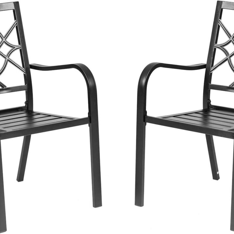 Incbruce 300lbs Patio Chairs Set of 2 Outdoor Dining Chairs, Metal Frame Stackable Patio Dining Chairs, Wrought Iron Black Outdoor Chairs with Armrest for Garden, Poolside, Backyard