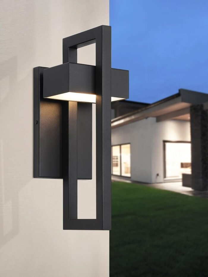 LamQee Outdoor Wall Lights Modern Exterior Lighting Fixtures, 3000K Integrated LED Outdoor Wall Sconce Lighting 2 Packs, Matte Black Outside Wall Mount Lights for House Front Door Porch Garage Patio - Image 2