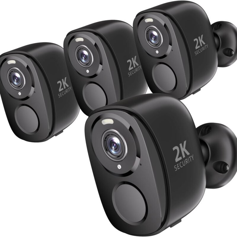 Rraycom 4Pack Security Cameras Wireless Outdoor, 5G/2.4GHz Battery Powered AI Motion Detection Siren Alarm WiFi Home Indoor Camera,2K Color Night Vision, 2-Way Talk, Waterproof, Works/Alexa, Cloud/SD