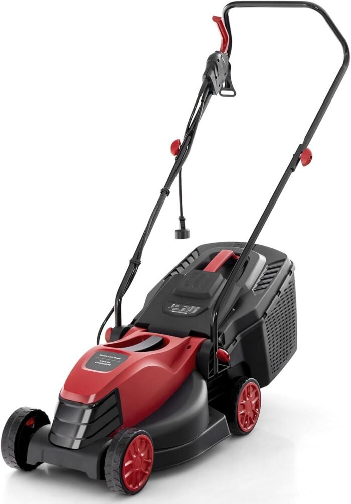 Goplus Electric Lawn Mower, Versatile Corded Lawn Mower with Grass Collection Box, 12 AMP Motor, 14" Cutting Deck, 3 Adjustable Cutting Positions, Walk-Behind Lawnmower for Garden Farm Yard