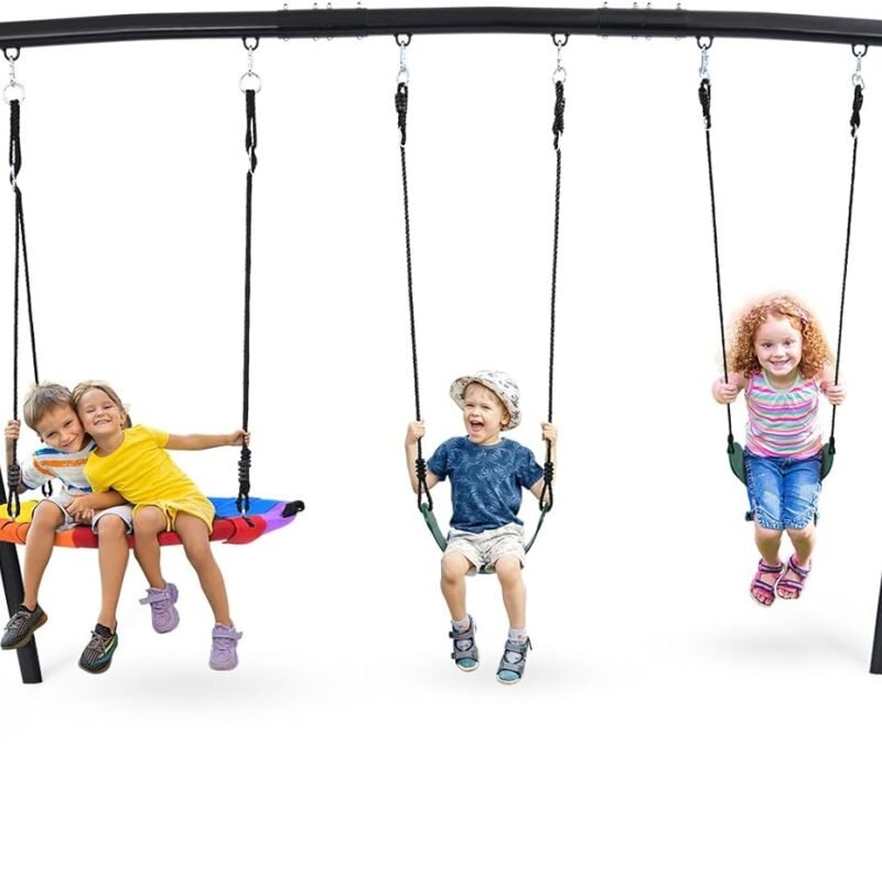 Hapfan 500lb Heavy Duty Swing Set for Backyard with Saucer Swing, 2 Belt Swings