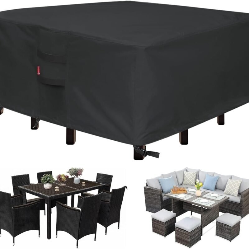 SheeChung Patio Furniture Covers Square 86"Lx86"Wx28"H,Waterproof Outdoor Furniture Covers,Heavy Duty 600D Outdoor Dining Table and Chairs General Purpose Furniture Cover