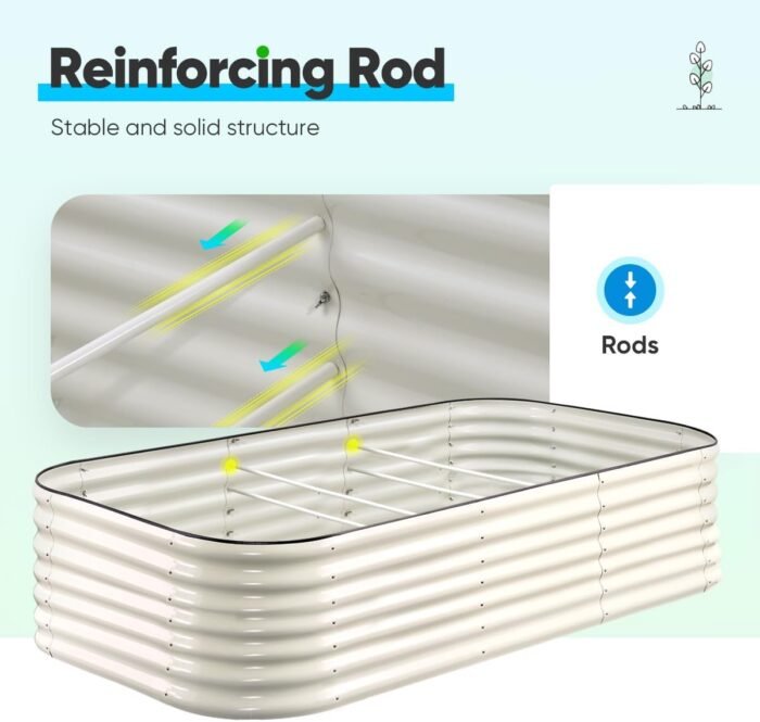 Quictent Galvanized Tall Raised Garden Bed Kit, 8x4x2 ft Oval Large Planting Box Rubber Strip Edging, for Vegetables Outdoor Strengthened by Crossbar (Beige) - Image 6