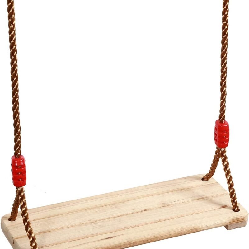 KINJOEK 15.8 x 6.3 Wooden Swing, Hanging Wooden Tree Swings Seat Adjustable 48 to 83 Inches Cable, 220 lbs Capacity Birch Wood Durable, Sturdy Swings for Adult Kids Children Garden, Yard, Indoor Use