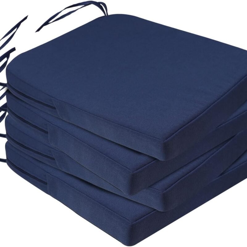 Homcomoda Outdoor Chair Cushions Set of 4 Waterproof Patio Chair Cushions with Ties Memory Foam Outdoor Seat Cushions for Patio Furniture,17 x 16x 2 Inch,Navy Blue