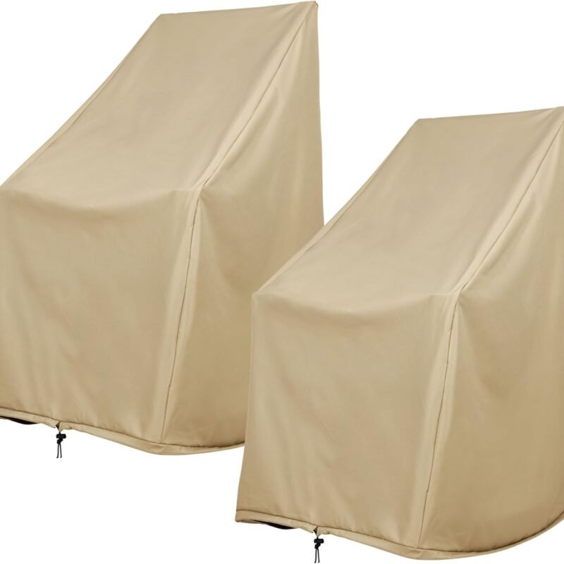 Shine Company Weatherproof Outdoor Rocking Chair Cover Set of 2, 100% Woven Polyester, Elastic Cord with Toggle, Khaki, 2-Pack