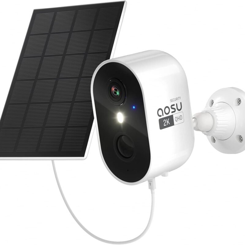 AOSU 2K Solar Security Cameras Wireless Outdoor, Solar Outside Camera for Home Security, WiFi Camera with Color Night Vision, PIR Human Detection, 2-Way Talk, IP66 Waterproof, HomeBase not Compatible