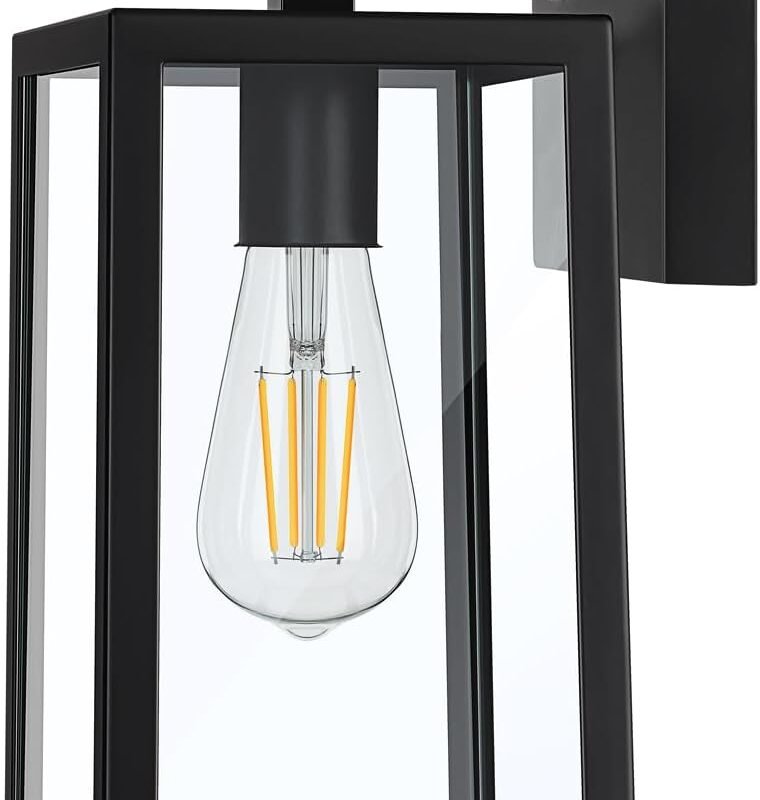 SHINE HAI Dusk to Dawn Sensor Outdoor Wall Sconce, Exterior Lantern Fixture with E26 Base, Wall Mount Waterproof Lamp for Porch, Doorway