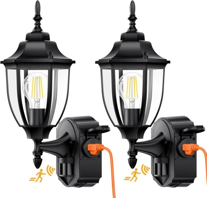 2 Pack Porch Lights with Outlet, Motion Sensor Outdoor Lights, Updated Dusk to Dawn Exterior Lighting Fixtures, Waterproof Anti-Rust Aluminum Outside Lights for House Entryway Garage, Black - Image 9