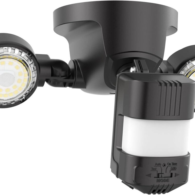 SANSI 25W 3000LM Motion Sensor Outdoor Security Lights, 5000K Daylight, Dusk to Dawn, 320° Angle Eave Mount Security Lights Super Bright for Yard, IP65 Waterproof, ETL Listed, Black