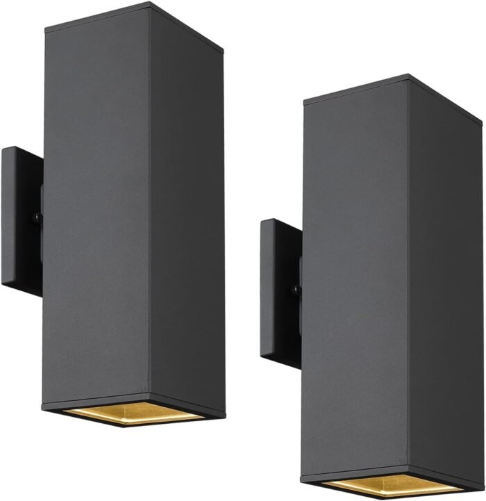 harriet Outdoor Wall Lights, Modern Outdoor Wall Sconces Aluminum Waterproof, 13" Rectangular Porch Light Up and Down Lighting for Outdoor Wall Mount, Black, Set of 2
