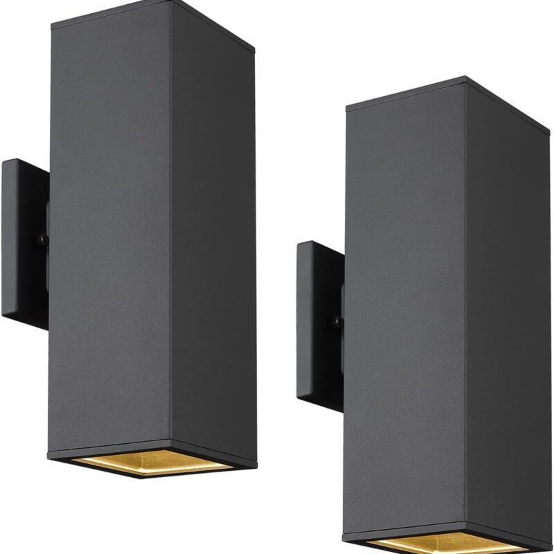 harriet Outdoor Wall Lights, Modern Outdoor Wall Sconces Aluminum Waterproof, 13" Rectangular Porch Light Up and Down Lighting for Outdoor Wall Mount, Black, Set of 2