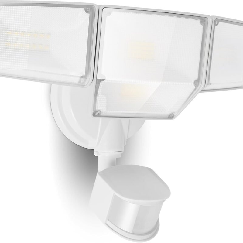 Lutec 80W 9000LM LED Security Lights - 4 Head Outdoor Flood Lights, 5000K Daylight, IP65 Waterproof, Motion Detected for Outside, House, Garage, Yard (White)