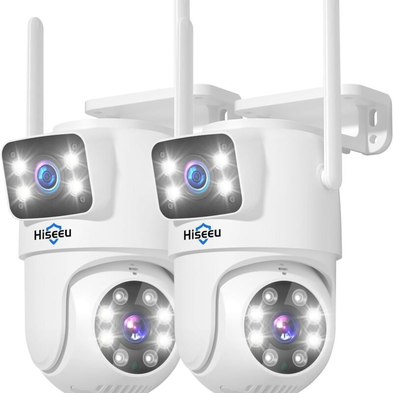 Hiseeu 2Pack Wireless Security Camera 5G/2.4G WiFi Camera Dual Lens PTZ Camera Outdoor Motion Tracking Color Night Version,No-Monthly Fees Works with Wireless Camera System/Alexa, Power Cord