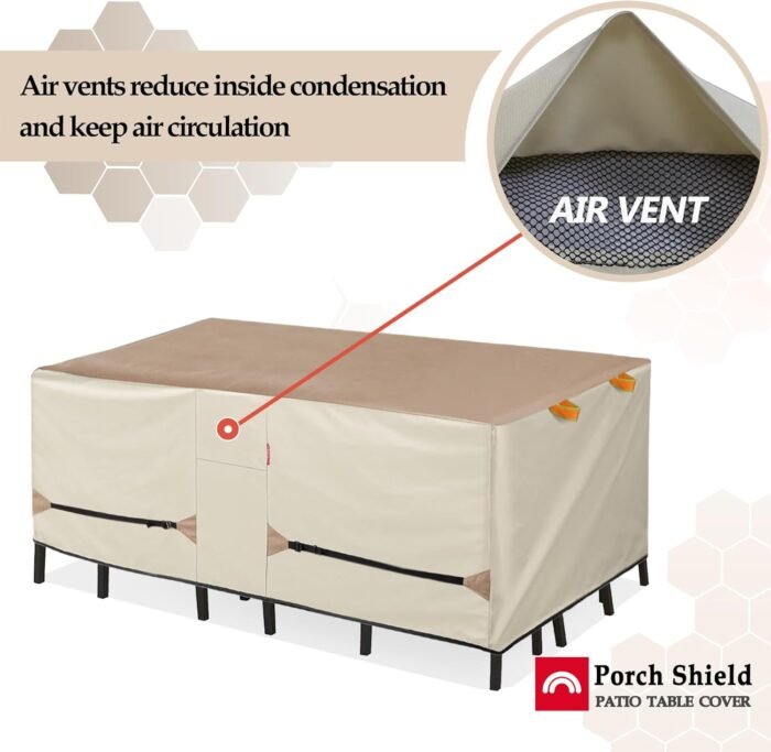 Porch Shield Patio Table Cover - Waterproof Outdoor Dining Table and Chairs Furniture Set Cover Rectangular - 96 x 48 inch, Light Tan & Khaki - Image 5