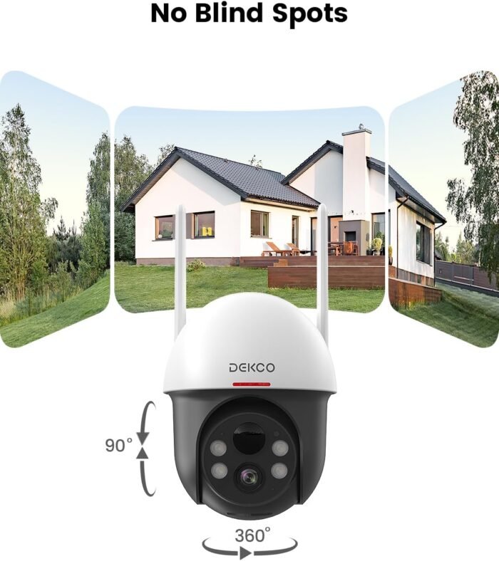 DEKCO Security Cameras Wireless Outdoor, Solar Powered, Panoramic PTZ, Auto Motion Tracking, True 2K, Color Night Vision, Spotlights, 2-Way Talk, 2 Pack - Image 2