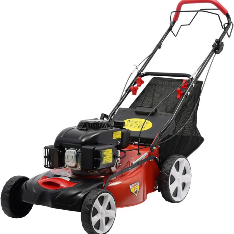 Self Propelled Gas Lawn Mower, 140cc 4-Stroke 4000W 20.5 in High Wheel FWD Lawnmower Gas Walk Behind Handle Lawn Mower with 60L/15.85gallon Capacity Bag &8 Position Height Adjustable for Lawn Weeding