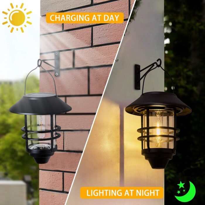 Solar Lantern Outdoor Lights, Hanging Waterproof Lantern Lights with Wall Mount Kit for Garden Porch Fence 2 Pack - Image 3