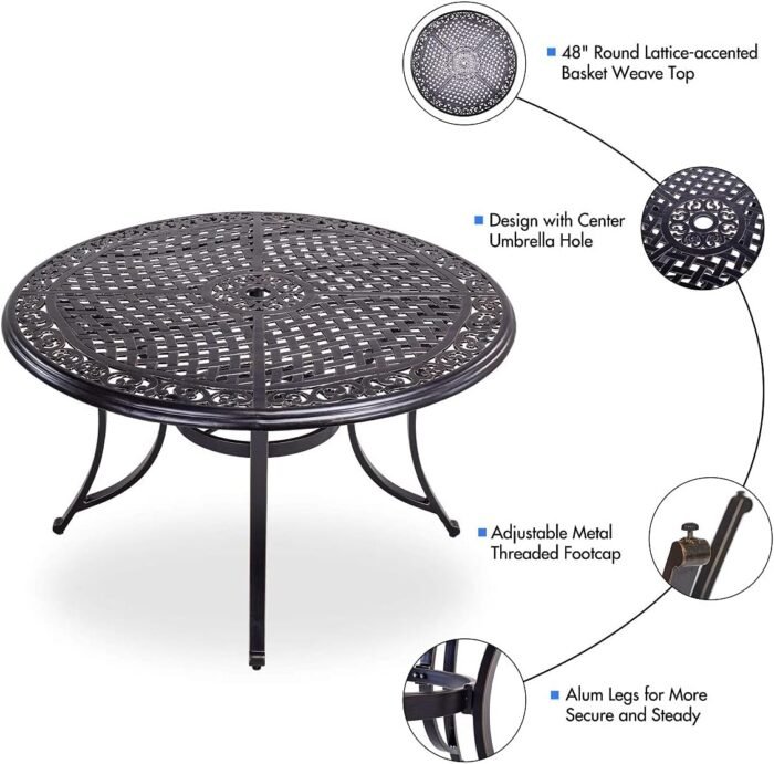 DALI 5 Piece Outdoor Dining Set Patio Furniture, Deep Cushioned Aluminum Swivel Rocker Chair Set with 48 inch Round Alum Casting Table - Image 5