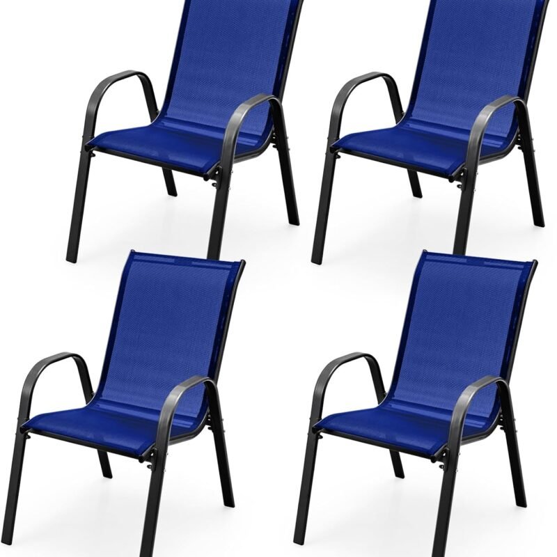 Tangkula 4 Pieces Patio Dining Chairs, Outdoor Stackable All Weather Heavy Duty Dining Chairs Set with Armrests, Support 330 LBS, for Poolside, Backyard, Garden, Deck, Front Porch (Navy)