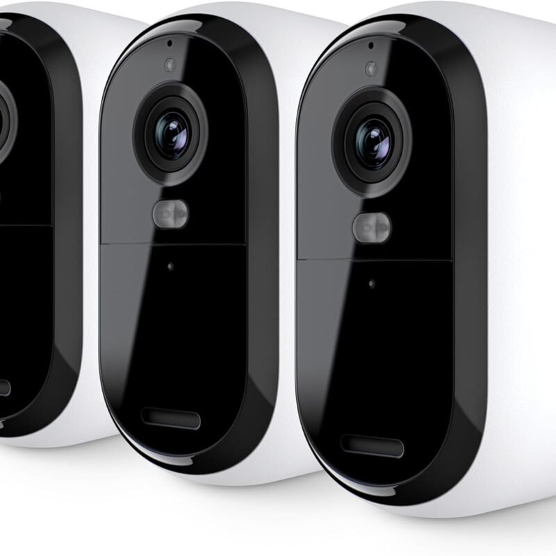 Arlo Essential Security Camera 1080p HD | Indoor - Outdoor | 2nd Gen | Wireless with Spotlight, 2-Way Audio, Color Night Vision, Live Stream, Real Time Notifications, Wide Angle - White, 3 Cameras