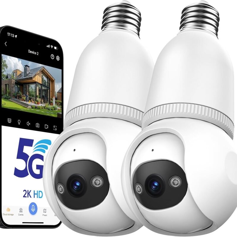 2K Light Bulb Security Camera Wireless Outdoor - 360° AI Motion Detection Cameras for Home Security Outside, 2.4G/5G Hz, Full-Color Night Vision, Auto Tracking, Siren Alarm, SD/Cloud Storage(2pack)