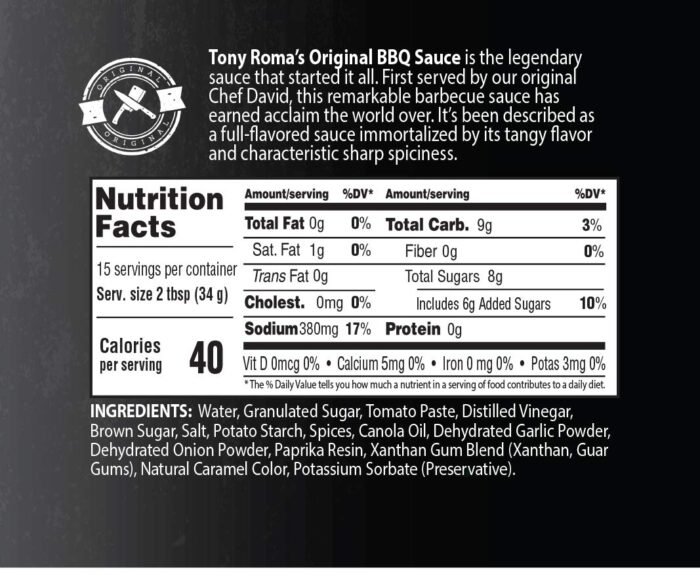 Tony Roma's Original Barbeque Sauce, 18 Ounce (Pack of 6) - Image 2
