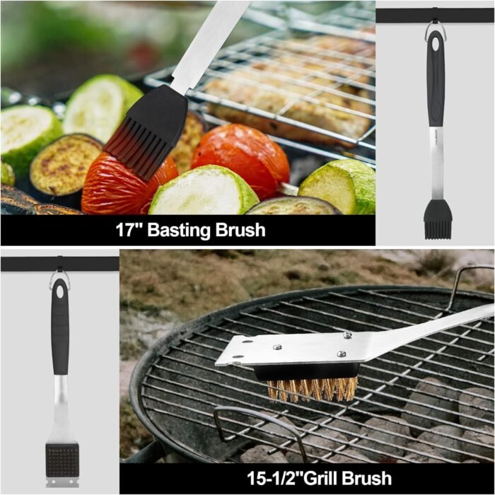 HAUSHOF Large Grilling Accessories, BBQ Grill Set, Heavy Duty Stainless Steel Barbecue Utensils with 16-1/2" Spatula, Brush, Fork, Tongs, Skewers, Thermometer, Bag, Ideal Gift, 15PCS - Image 3