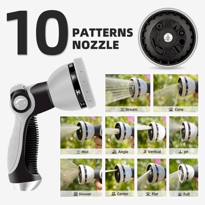 Garden Hose Reel Retractable Hose Reel 1/2 Inch x 130 ft, Any Length Lock Water Hose Reel with 10 Pattern Nozzle, Wall Mounted Retractable Hose Reel Slow Return System and 180° Swivel, Gray - Image 4