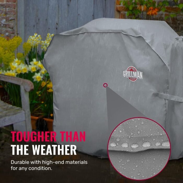 Grillman Premium Grill Cover for Outdoor Grill - Heavy-Duty Waterproof BBQ Grill Cover - Rip-Proof and Wind-Resistant - Large Barbecue Gas Grill Cover for Backyard - Gray (64" L x 24" W x 48" H) - Image 5