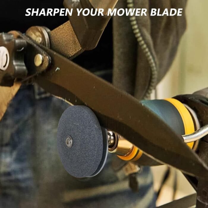 Lawnmower Blade Sharpener for Rotary Power Drill/Hand Drills Upgraded Universal Lawnmowers Dull Blade with Steel Backing, Layer Corundum Grindstones Universal Wear Resistant (3 PCS) - Image 4
