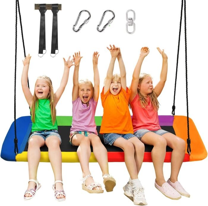 Costzon 550lbs Swing Frame Stand with 60'' Platform Swing, A-Frame Swing Sets for Backyard All Weather w/Ground Stakes, Adjustable Ropes, Great for Indoor Outdoor - Image 6