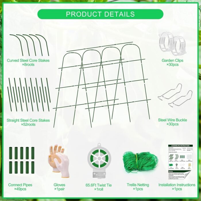 65"×65" Upgrade Heightened Cucumber Trellis for Raised Bed,U-Shape Garden Trellis for Climbing Plants Outdoor,Adjustable Metal Arch Vegetables Trellis with Climbing Net for Tomato,Bean,Grape,Zucchini - Image 8