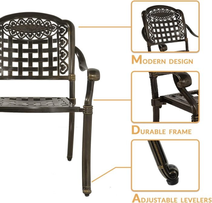 7-Piece Outdoor Patio Dining Set, 60” Rectangular Cast Aluminum Dining Table with Umbrella Hole and 6 Outdoor Dining Chairs, Patio Funiture Set for Backyard, Patio, Garden - Image 2