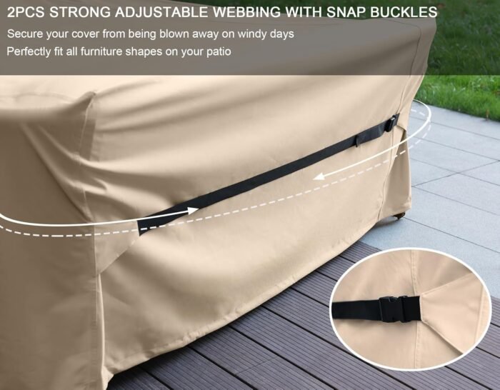 Patio Furniture Set Covers Waterproof Patio Conversation Sets Cover Outdoor Sectional Sofa Couch Cover Outside Dining Set Table and Chairs Covers Heavy Duty 600D 111" L x 74" W x 28" H - Image 4