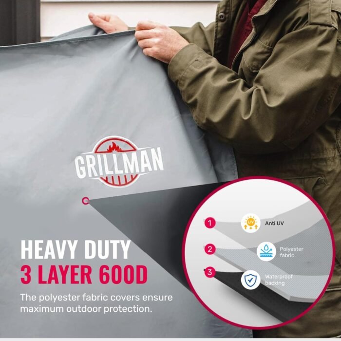 Grillman Premium Grill Cover for Outdoor Grill - Heavy-Duty Waterproof BBQ Grill Cover - Rip-Proof and Wind-Resistant - Large Barbecue Gas Grill Cover for Backyard - Gray (64" L x 24" W x 48" H) - Image 4