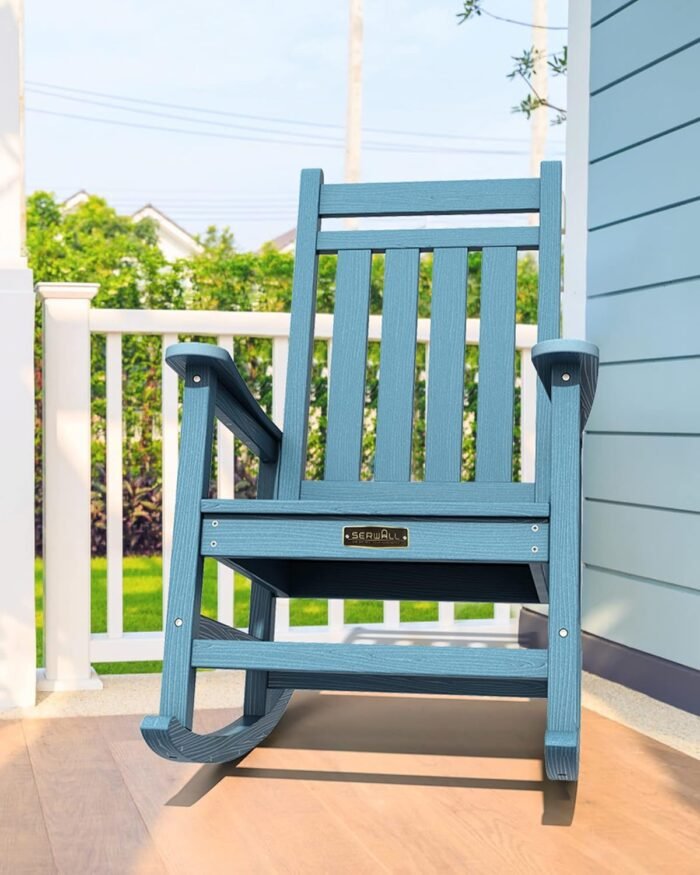 SERWALL Oversized Rocking Chair, Outdoor Rocking Chair for Adults, All Weather Resistant Porch Rocker for Lawn Garden, Blue - Image 5